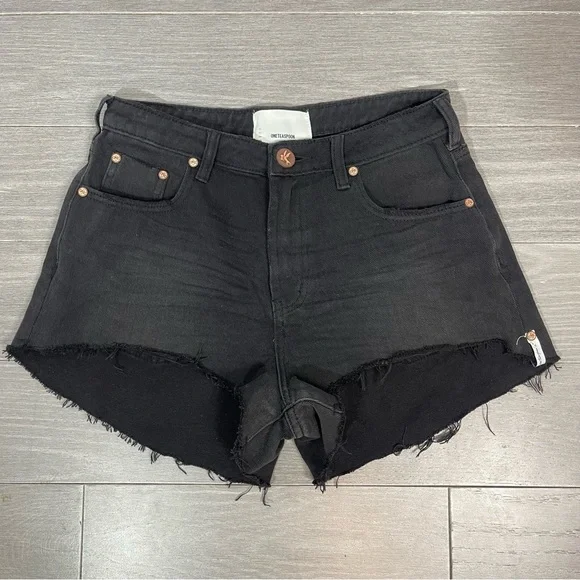 ONE TEASPOON TRUCKERS MID WAIST RELAXED DENIM JEAN SHORTS IN PURE BLACK SIZE 27 - Picture 6 of 16